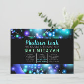GALAXY GLOWING STARS Bat Mitzvah Invitation Kaart (Staand voorkant)