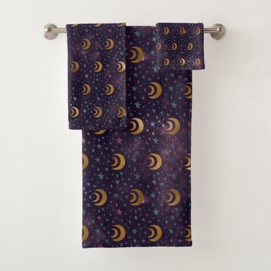 Galaxy Gold Moon faseert sterren Night Sky Bad Handdoek (Insitu)