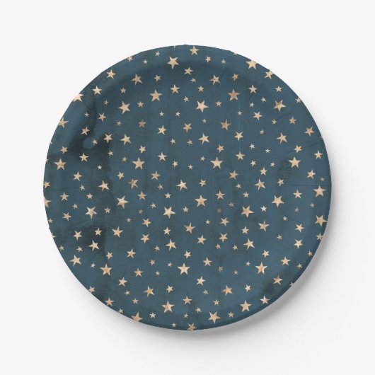 Galaxy Gold Stars Pattern Blue Paper Bord (Voorkant)