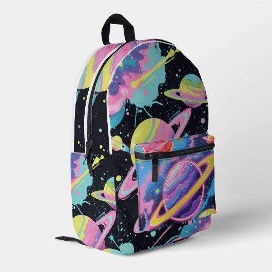 Galaxy Graffiti" – Urban Cosmic Style Backpack Bedrukte Rugzak (Achterkant Hoek Links)