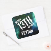 Galaxy Green Blue op maat van de Birthday Party Vierkante Sticker (Envelop)