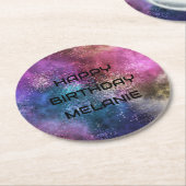 Galaxy Happy Birthday Ronde Kartonnen Onderzetter (Gebogen)