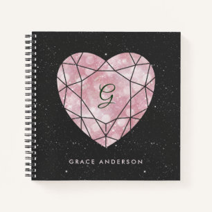 Galaxy Heart   Blush en zwart geometrisch monogram Notitieboek