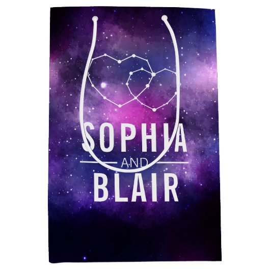 Galaxy Hearts Constellation bruiloft gepersonalise Medium Cadeauzakje (Voorkant)