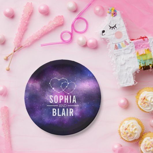 Galaxy Hearts Constellation bruiloft gepersonalise Papieren Bordje (Feest)