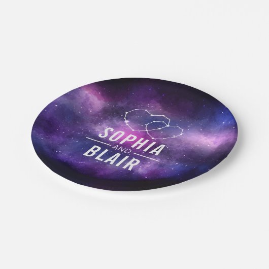 Galaxy Hearts Constellation bruiloft gepersonalise Papieren Bordje (Gekanteld)