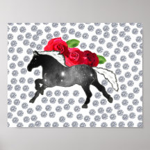 Galaxy Horse Black White Nebula Rozen en diamanten