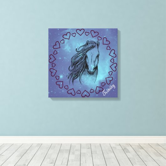 Galaxy Horse & Hearts met optionele naam Canvas Afdruk (Insitu (Houten vloer))