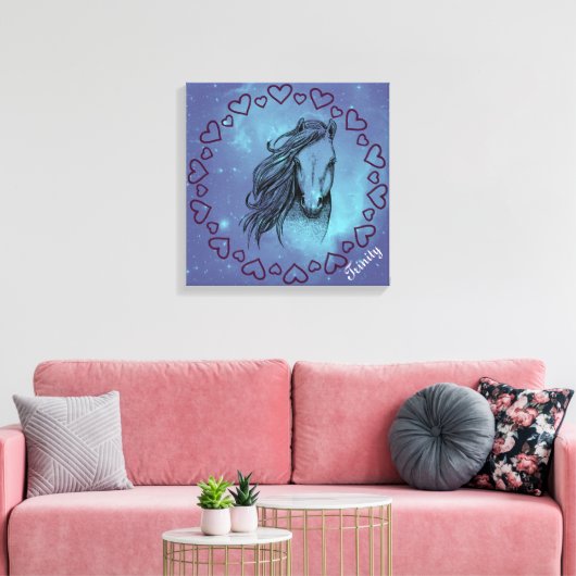Galaxy Horse & Hearts met optionele naam Canvas Afdruk (Insitu (Woonkamer))
