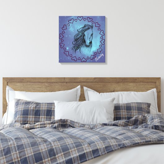 Galaxy Horse & Hearts met optionele naam Canvas Afdruk (Insitu (Slaapkamer))