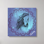 Galaxy Horse & Hearts met optionele naam Canvas Afdruk (Voorkant)