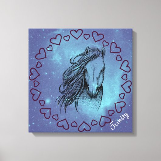 Galaxy Horse & Hearts met optionele naam Canvas Afdruk (Voorkant)