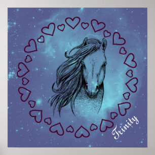 Galaxy Horse & Hearts met optionele naam Poster