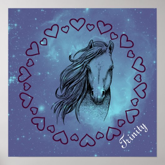 Galaxy Horse & Hearts met optionele naam Poster (Voorkant)