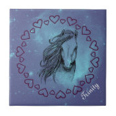 Galaxy Horse & Hearts met optionele naam Tegeltje (Voorkant)