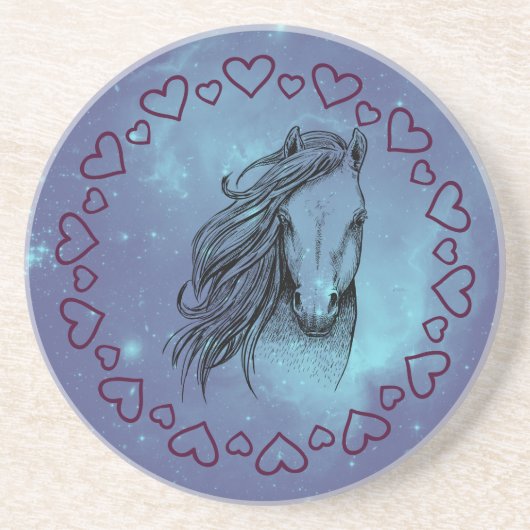 Galaxy Horse & Hearts Zandsteen Onderzetter (Voorkant)