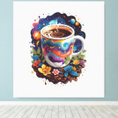 Galaxy in de koffiebeker canvas afdruk (Insitu (Houten vloer))