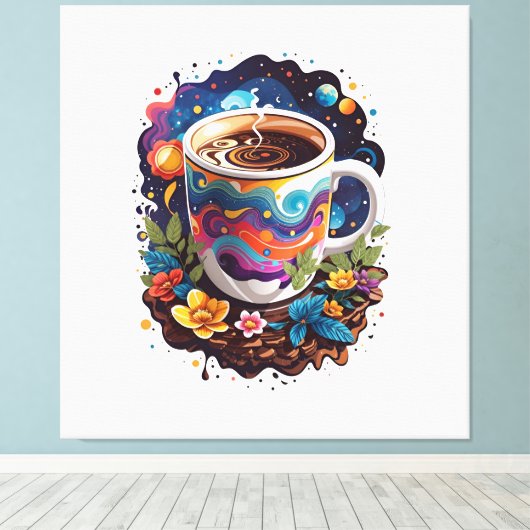 Galaxy in de koffiebeker canvas afdruk (Insitu (Houten vloer))