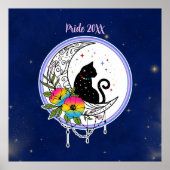 Galaxy Kat en Bloemen in Pansexual Vlag Kleuren Poster (Voorkant)
