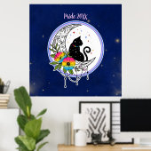Galaxy Kat en Bloemen in Pansexual Vlag Kleuren Poster (Thuiskantoor)