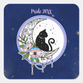 Galaxy Kat en Bloemen in Transgender Vlag Kleuren Vierkante Sticker