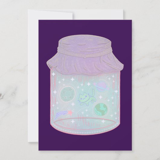 Galaxy Kat in een Pot | Kawaii Ruimtekat Kunst Bedankkaart (Voorkant)