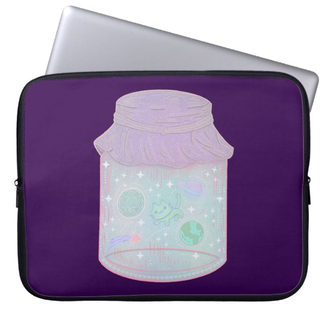 Galaxy Kat in een Pot | Kawaii Ruimtekat Kunst Laptop Sleeve (Voorkant)