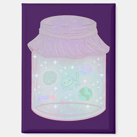 Galaxy Kat in een Pot | Kawaii Ruimtekat Kunst Magneet (Voorkant)