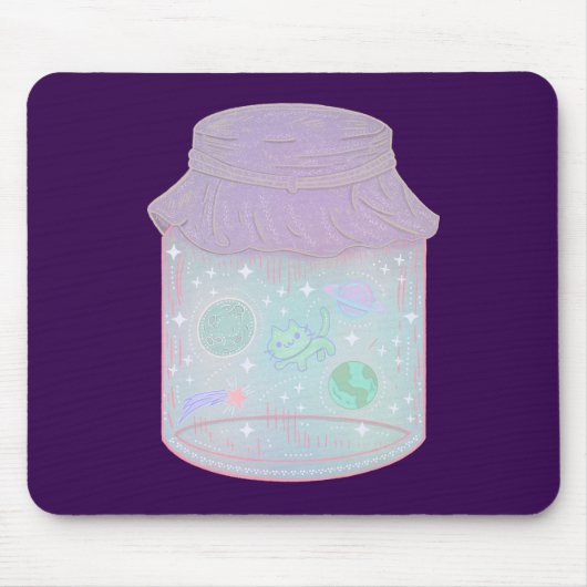 Galaxy Kat in een Pot | Kawaii Ruimtekat Kunst Muismat (Voorkant)