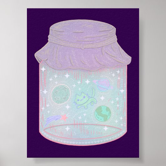 Galaxy Kat in een Pot | Kawaii Ruimtekat Kunst Poster (Voorkant)