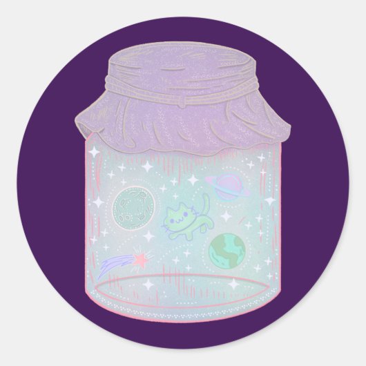 Galaxy Kat in een Pot | Kawaii Ruimtekat Kunst Ronde Sticker (Voorkant)