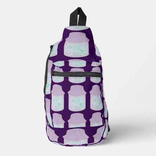 Galaxy Kat in een Pot | Kawaii Ruimtekat Kunst Sling Bag (Voorkant)