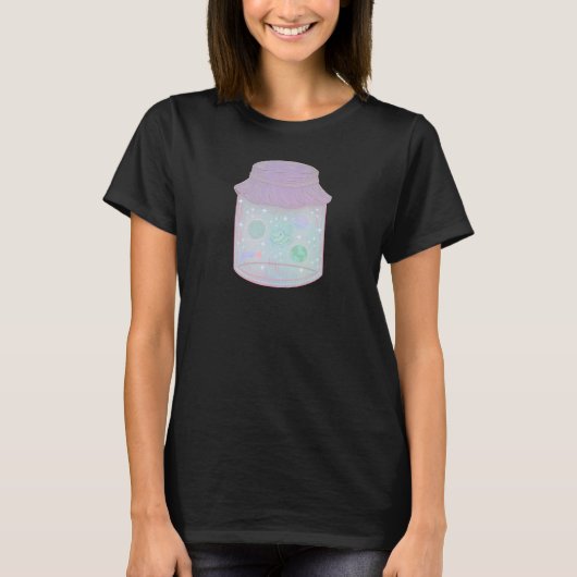 Galaxy Kat in een Pot | Kawaii Ruimtekatten Kunst T-shirt (Voorkant)
