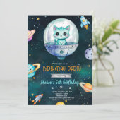 Galaxy kat kitten Verjaardagsfeest uitnodiging (Staand voorkant)