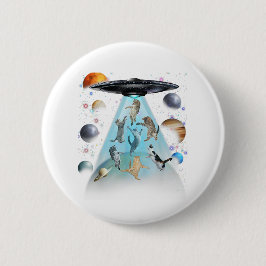 Galaxy Kat Zwem T-Shirt | Schattige Astronaut Katt Ronde Button 5,7 Cm