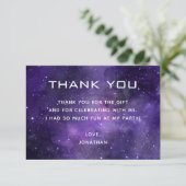 Galaxy Kids Birthday Party | Purple Space Cosmic Bedankkaart (Staand voorkant)
