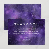Galaxy Kids Birthday Party | Purple Space Cosmic Bedankkaart (Voorkant / Achterkant)