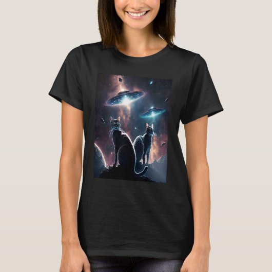 Galaxy Kittens Kat UFO Kat In De Ruimte 16 T-shirt (Voorkant)