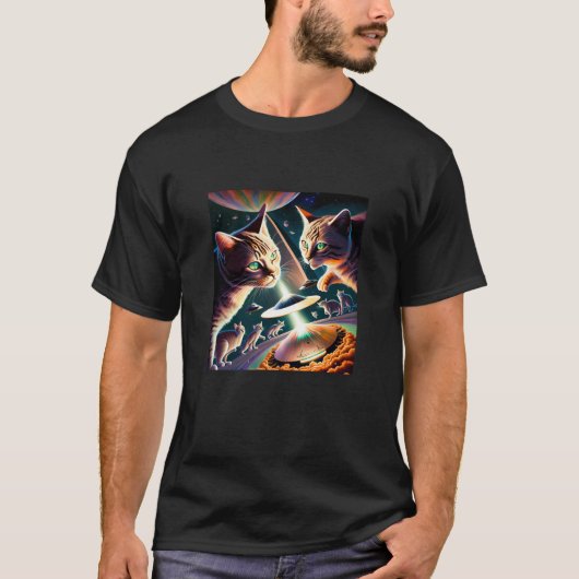 Galaxy Kittens Kat UFO Kat In De Ruimte 2 T-shirt (Voorkant)
