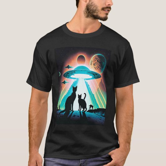 Galaxy Kittens Kat UFO Kat In De Ruimte 35 T-shirt (Voorkant)