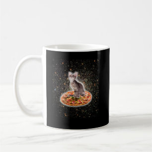 Galaxy Kitty Cat Riding Pizza in de ruimte Koffiemok