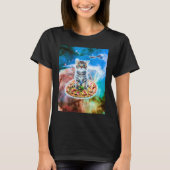 Galaxy Kitty Cat Riding Pizza In Space T-shirt (Voorkant)