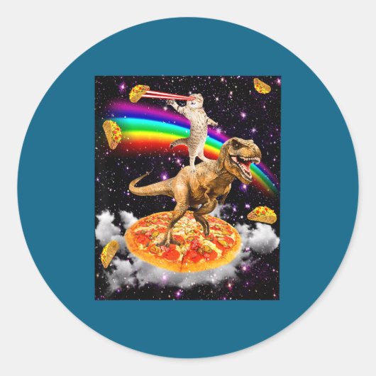 Galaxy Laser Cat On Dinosaur On Zza With Tacos &am Ronde Sticker (Voorkant)