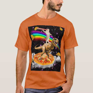 Galaxy Laser Eye Cat on Dinosaur on Pizza with Tac T-shirt