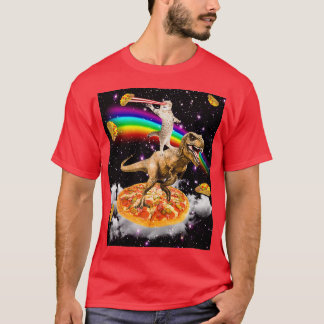 Galaxy Laser Eye Cat op Dinosaur op Pizza met Tac T-shirt