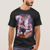 Galaxy Laser ruimte kat op hamburger pizza donut i T-shirt (Voorkant)