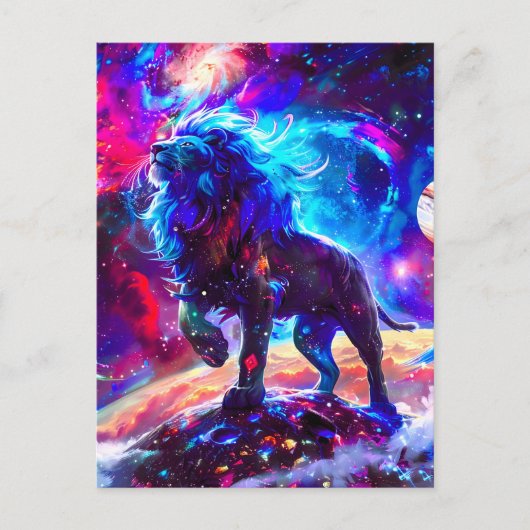 Galaxy Lion Blue Aankondigingskaart (Voorkant)