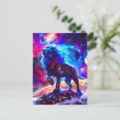 Galaxy Lion Blue Aankondigingskaart (Staand voorkant)