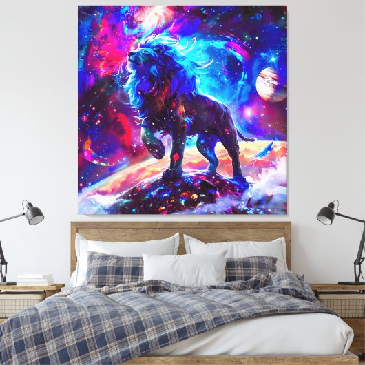 Galaxy Lion Blue Canvas Afdruk (Insitu (Slaapkamer))