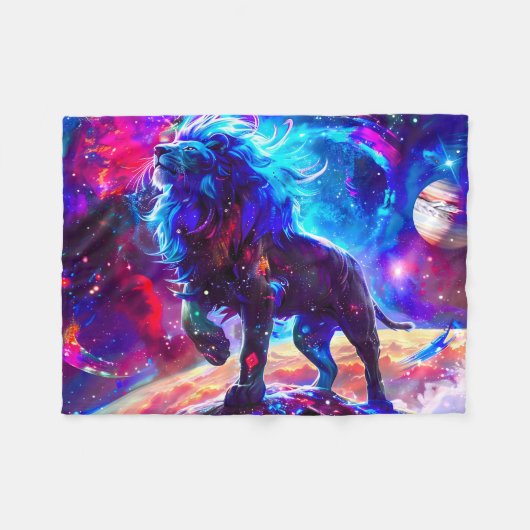Galaxy Lion Blue Fleece Deken (Voorkant (Horizontaal))